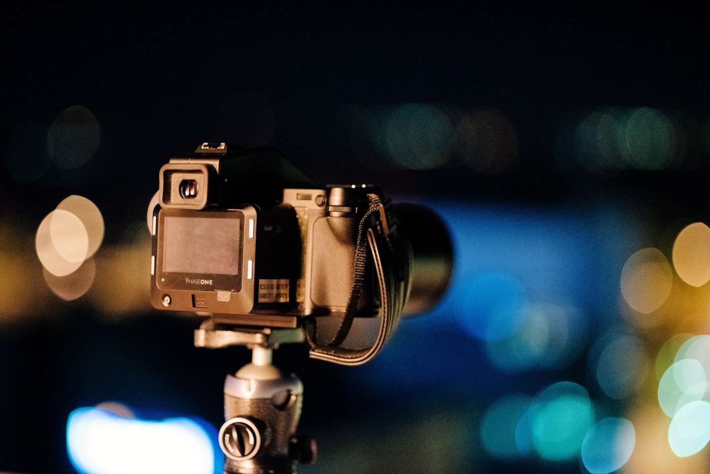 Professional camera prepared for media coverage